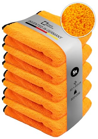 Liquid Elements Trockentuch Orange Baby 800 GSM 40x60cm, 5er | Weiches Mikrofasertuch zur Autopflege, extrem saugstark, fusselfrei & lackschonend