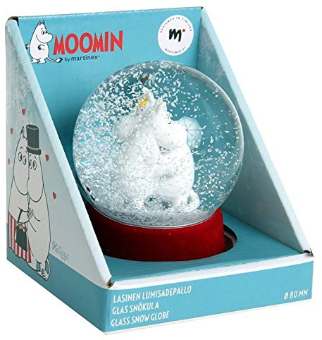 Moomin Schneekugel Hug, 80 mm, aus Glas, Weihnachtsdekoration mit rotem Samtboden
