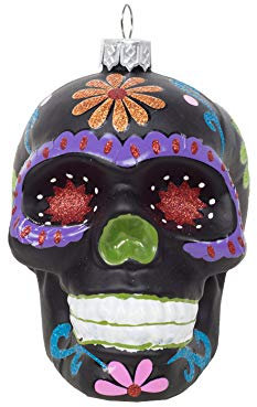 Inge-glas Weihnachtskugel Christbaumkugel Glaskugel Skull 9cm schwarz lila (schwarz türkis)