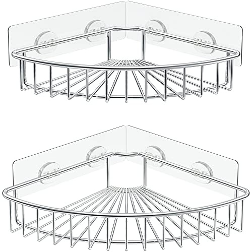 SMARTAKE 2-Pack Corner Shower Caddy, SUS304 Stainless Steel, Silver