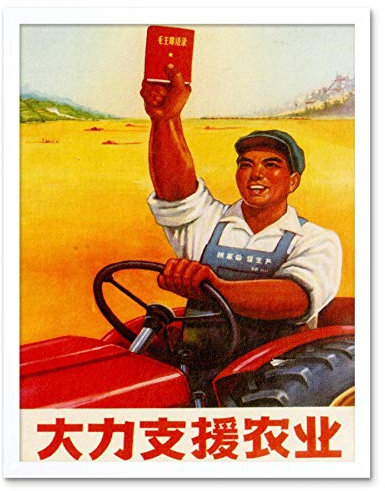 Wee Blue Coo Propaganda Political Communist China Support Farm Mao Red Book Art Print Framed Poster Wall Decor Kunstdruck Poster Wand-Dekor-12X16 Zoll