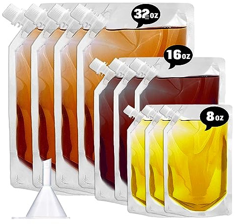 Cruise Liquor Flask Kit for Travel,Concealable and Reusable Rum Runner Alcohol Juice Travel Plastic Liquor Bags for Sneak Drink-4 x 32 oz + 3 x 16 oz + 3 x 8 oz + 1 Funnel