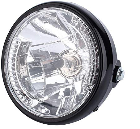 Fydun Linterna de la Motocicleta LED, 7 Pulgadas Universal 12V H4 35W Motocicleta Redonda de Color Amarillo Faro LED con Soporte Negro
