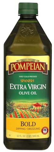 Pompeian Bold Spanish Extra Virgin Olive Oil - 32 fl oz - First Cold Pressed Olive Oil for Cooking - Single Origin - Bold Taste for Dipping and Drizzling