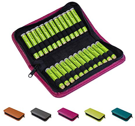 Homöopathische Taschenapotheke, Globuli-Tasche Potenz C30, gefüllt mit 24 Globuli-Röhrchen (Glas), handgemacht aus echtem Leder (beeren-rot)