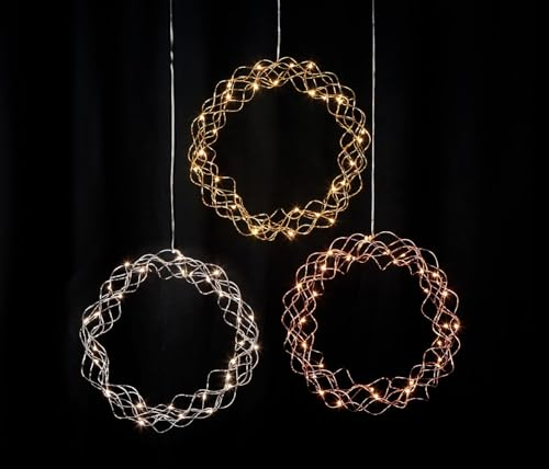 netproshop LED Lichterkranz 30cm Curly Metall für Wand, Tür und Fenster 30 LED, Farbe:Messing