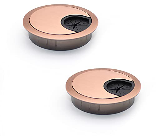 KINHARD 2 Stück Kabeldurchführung aus Metall für Schreibtischdurchführung, Luxuriöse goldene Kabelabdeckung für Computertisch- Fashion Schreibtischdurchführung Ø60 mm