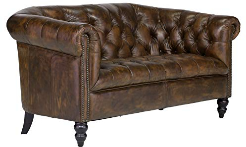 Woodkings® Chesterfield Shelford Sofa 2-Sitzer Echtleder antik braun Couch Bürosofa Polstermöbel 2er Unikat Herrenzimmer englisches Ledersofa Stilsofa Clubsofa