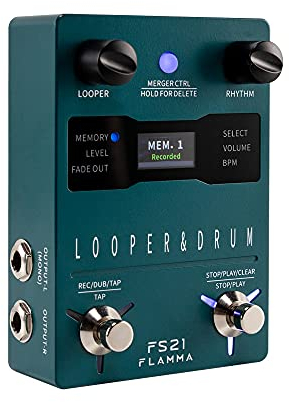 FLAMMA FS21 Pedale Looper per chitarra stereo e drum machine 2 in 1 con capacità di registrazione in loop di 160 minuti, 100 scanalature per batteria, supporto per metronomo, software di editing