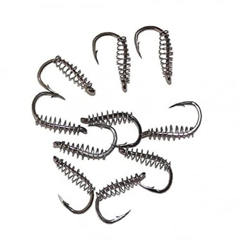 TOSSPER 10pcs Outdoor Spring Barbed Swivel Fly Fishing Hooks with Hole for Fishing Tackle Accessories