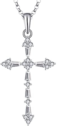 JO WISDOM Damen Kette Kreuz Kruzifix Silber 925,Halskette Anhänger mit 3A Zirkonia April Geburtsstein,Schmuck für Frauen