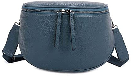 ITALYSHOP24-COM DAMEN TASCHEN SET 2in1 Schultertasche + Schmucktasche Strasssteine Umhängetasche Crossbody Crossover Leder Optik Handtasche Metallic Shopper (V2 Jeansblau 27x17x10 cm)