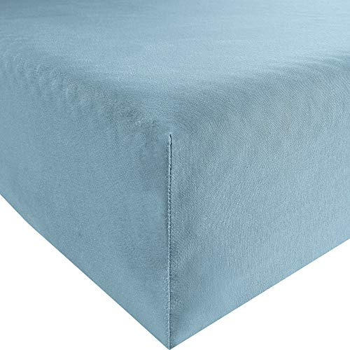 REDBEST Spannbettlaken Denver Elasthan-Jersey-Stretch Rauchblau Größe 90x190 cm - 100x200 cm - besonders weich und anschmiegsam, bügelfrei, mit Rundumgummi