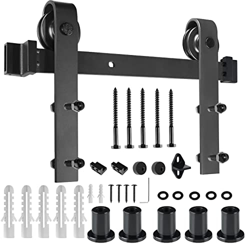 YRHome Système de porte coulissante 183 cm Rail en bois Porte coulissante Porte coulissante Noir Charge max. 130 kg en métal Porte intérieure pour portes coulissantes pour 35 mm à 45 mm d'épaisseur