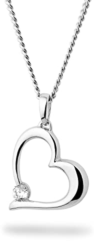 MIORE Schmuck Damen Kettenanhänger Herz mit 1 Zirkonia Steinchen aus Weißgold 9 Karat/ 375 Gold mit einer dazu kostenlosen Sterling Silber Kette