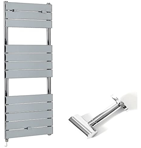 Milano Lustro 400W Chrome Flat Panel Electric Heated Towel Rail Cable Cover - 1213mm x 450mm
