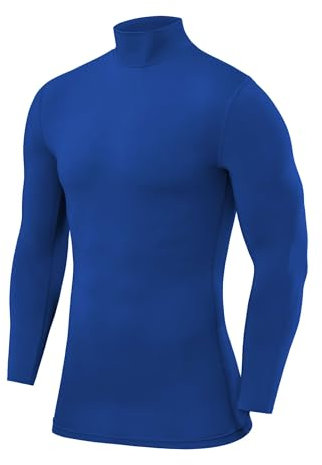 PowerLayer Men's Compression Base Layer Top Long Sleeve Under Shirt - Mock Neck - Dazzling Blue, XXL