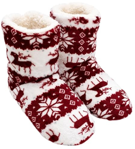 eBoutik Damen flauschige Weihnachts-Stiefeletten, Plüsch-Hausschuhe, weich, warm, festliche Kunstsocken, Weihnachtsgeschenk, Neuheit, Schlupfstiefeletten