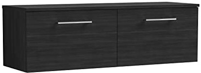 nuie ARN622W2 Arno Modern Bathroom Wall Hung 2 Drawer Double Vanity Unit with Colour Worktop, Woodgrain Charcoal Black
