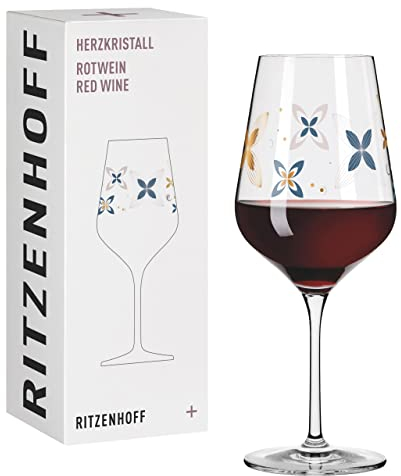 RITZENHOFF 3001009 Rotweinglas 500 ml - Serie Herzkristall Nr. 9 - Glas mit Blumenmotiv in Roségold - Made in Germany