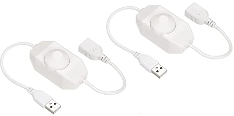 sourcing map 2 Stück LED Streifen Dimmer Schalter 5V DC USB Buchse auf Stecker erlängerungskabel mit Drehschalter Controller für LED Streifen Weiß