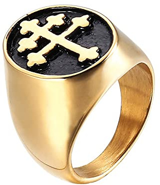 ANSonboy XBYN Ring Lothringen Kreuz, Lothringen Kreuz, Magnum Fremdenlegion Ring 316L Edelstahl Herren Nordischer Wikingerring, Mythisches Kreuzamulett (Color : Gold, Size : 10)