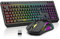 RedThunder K20 Wireless Keyboard and Mouse Combo, UK Layout Full Size Keyboard with Multimedia Keys + 7D 4800DPI Optical Mice, Rechargeable RGB Gaming/Office Set for PC Laptop (Black)