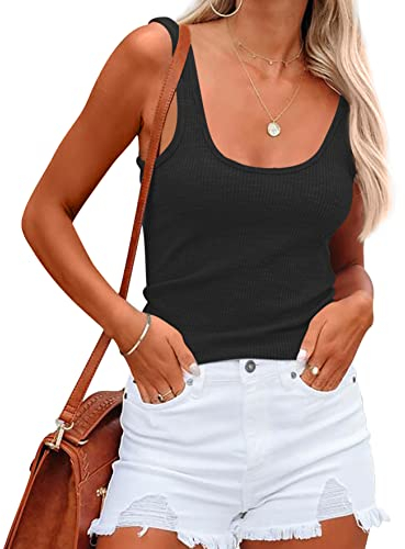 NONSAR Damen Shirts Ärmellose Sommer Tops Elastische Tank Top Slim Fit Unterhemden Damen(9356S,Schwarz)