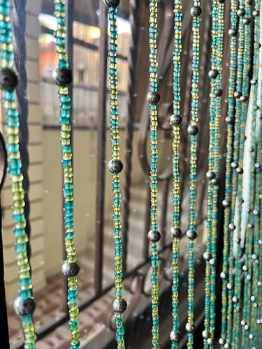 Bohemian Hippy Beaded Curtain for Doorways, Doorway Beads, Glass Beads Strings for Window, Hallway Entrance,Wall Closet and Bedroom Decor 76 inch Length (Green)