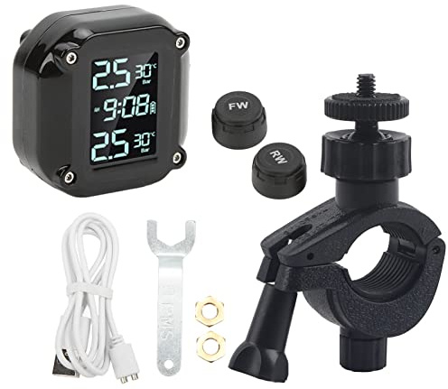 Leapiture Système de Surveillance de la Pression des pneus de Moto, capteur de Pression des pneus avec écran LCD de Charge USB à 2 capteurs IP67 TPMS étanche pour Une Conduite en Toute sécurité