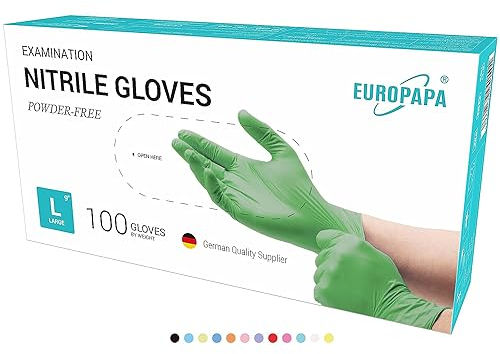 EUROPAPA® 500x Einweghandschuhe Nitrilhandschuhe puderfrei Untersuchungshandschuhe EN455 EN374 latexfrei Einmalhandschuhe Handschuhe in Gr. S, M, L & XL verfügbar (Grün, L)