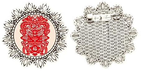 Broche en forme de dragon rouge de Chine avec fleur argentée, M