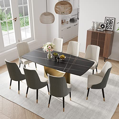 POVISON Esstisch modern 240cm für 8-10 Personen,rechteckig Tisch schwarz aus Sinterstein, mit Bronze Beine aus Karbonstahl,Minimalistischer Tisch für Esszimmer, einfache Installation (ohne Stühle)