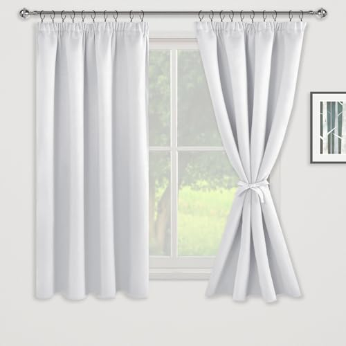 JIUZHEN Verdunklungsvorhänge Gardinen mit kräuselband Vorhang Blickdicht Vorhänge Wohnzimmer Gardinen Schlafzimmer Thermovorhang Weißgrau, H137 x B117 cm,2er Set