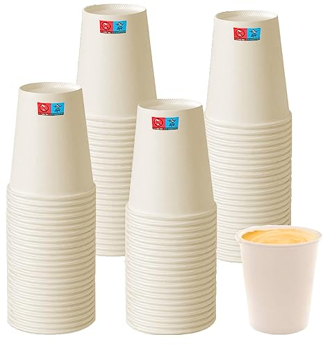 Juego de 150 vasos de cartón de 110 ml (11 cl) | Vasos de papel desechables para café para llevar, bebidas calientes y frías | Vaso ecológico biodegradable | Taza espresso de calidad - Blanco