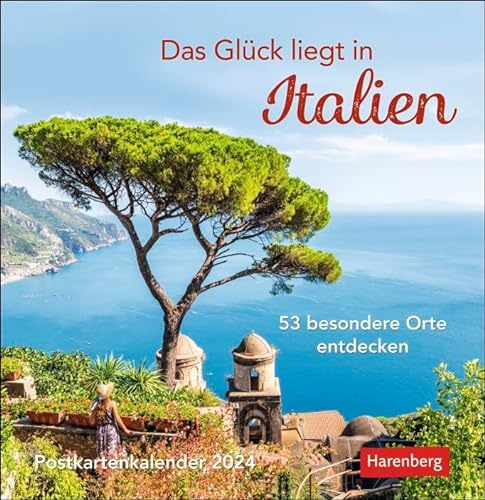Das Glück liegt in Italien - Postkartenkalender 2024 - Harenberg-Verlag - Wochenkalender mit 53 Postkarten zum Freuen, Dekorieren oder Verschicken - 16 cm x 16,5 cm