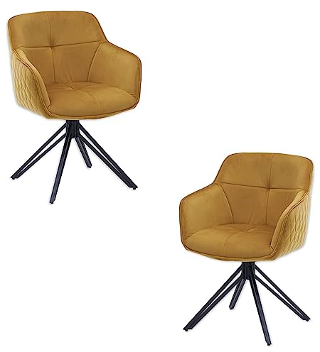 EMMA Esszimmerstühle 2er Set mit schwarzem Metallgestell, Gold - Bequeme Samt Stühle für Esszimmer & Wohnzimmer - 59 x 82 x 62 cm (B/H/T)