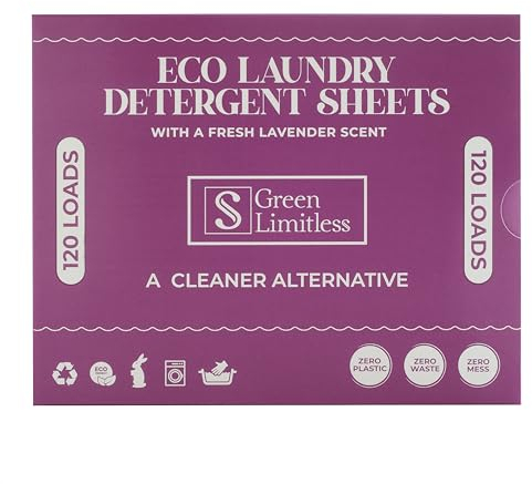 Green Limitless Eco Laundry Detergent 120 Sheets (Loads) with A Lavender Scent. All the benefits of a liquid detergent, washing powder, or washing pods without any of the drawbacks.