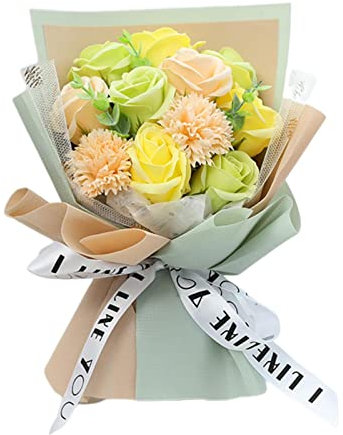 Leisurealeaneag Carnation Savon Bouquet Fleur Décor Cadeau pour Maman Saint Valentin Vert E