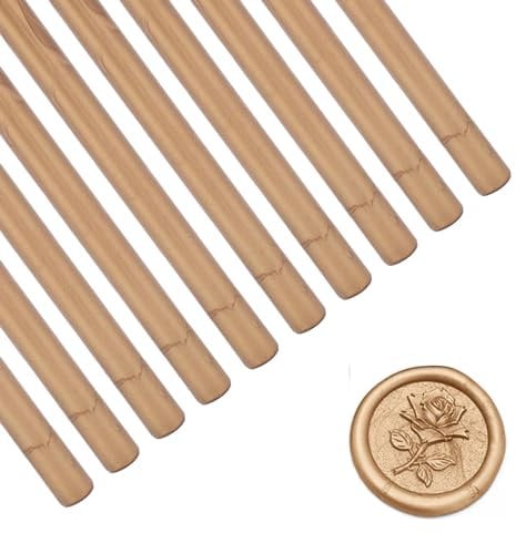 Tissting 10 Pcs Sealing Wax Sticks, 10cm x 7mm Ancient Brass Gold Glue Gun Hot Seal Wax Sticks for Wedding Invitations Letter Envelope Cards Crafts