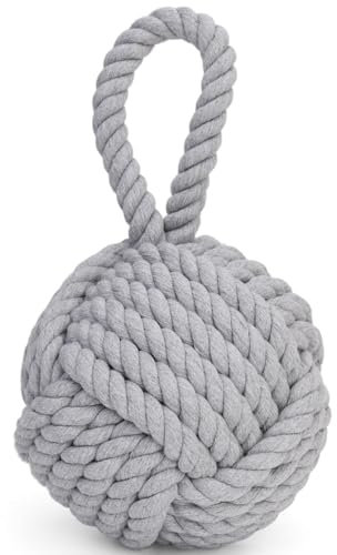 Pomeat Nautical Decorative Door Stopper with Rope Weighted Base - Heavy Duty Door Stop for Home Window Wedge - 6 (Grey)