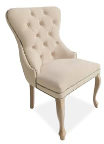 Meble Ares Esszimmerstuhl Beige - Glamour Stil - Samt Stuhl Esszimmer - Dining Chair - Buchenholz Seselstuhl Wohnzimmer - Stuhl Schminktisch - Küchenstühle - Ankleidezimmer Möbel Gesteppt