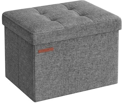 SONGMICS Storage Ottoman, Foldable Small Ottoman Foot Rest, 31 x 41 cm Foot Stool, Ottoman with Storage, Load up to 130 kg, for Living Room, Bedroom, Dorm, Dark Grey LSF102G51