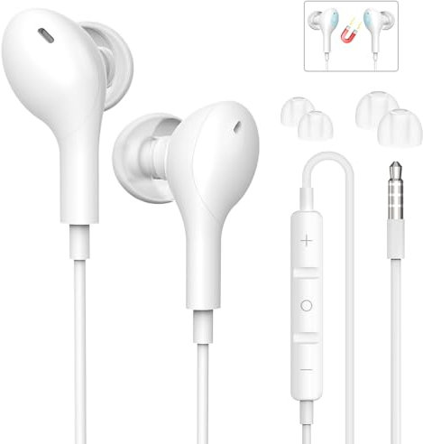 Wired Earbuds, In-Ear Headphones 3.5mm Jack Wired Earbuds Earphones with Microphone,HiFi Stereo, Compatible with iPhone, Computer,Samsung,Laptop,Fits All 3.5mm Devices-White