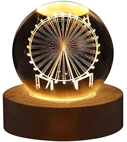 Pomurom Kristallkugel Nachtlicht, 6cm Riesenrad Nachtlampe Mit Lampensockel, Leuchtende Lampe Stimmungslichter Schlafzimmer Heimdekoration Geschenk Für Kinder Erwachsene