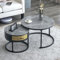 LILIIN Couchtisch-Set Rund, Satztische Set 2er Moderner Beistelltisch Nesting Couchtisch Hochglanz Marmormuster, Sofatische Kaffeetische Set Runder Nested Beistelltisch mit Schublade (Grau)
