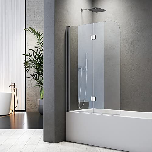 Badewanne Duschwand 100 x 140 cm Duschwand für Badewanne 2-teilig Badewannenfaltwand 2 teilig Hergestellt aus 6 mm starkem Sicherheitsglas,Sicher und Zuverlässig