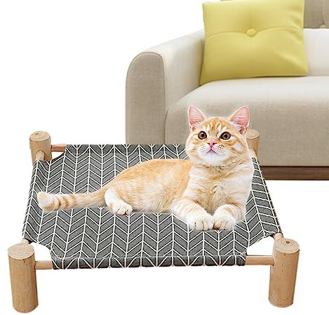 Cama elevada refrescante para perros, cama hamaca de lona para mascotas, cama hamaca desmontable para gatos, cama hamaca de madera para gatos, cama flexible y práctica para mascotas, pequeña hamaca