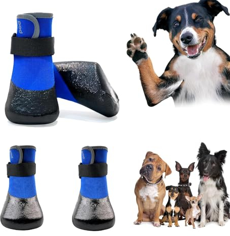 WAVATA Hundeschuhe Pfotenschutz, 4 StüCk Hundesocken Anti Rutsch, Hochelastisch Gestrickte Hundeschuhe Wasserdicht mit Verstellbarem Klettverschluss für HartholzböDen In InnenräUmen (M)