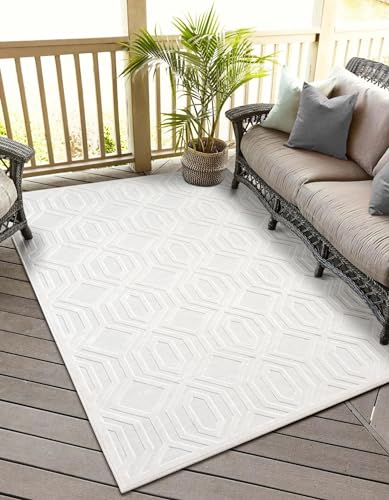 MY-RUG Outdoor Teppich wetterfest 160 x 230 cm, UV beständig & robust für Garten Terrasse, Balkon Küche & Wohnzimmer, kurzflor waschbarer Wohnzimmerteppich, Elaria